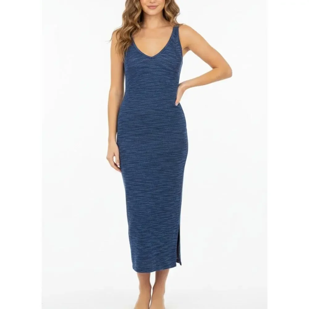 Bailey 44 Anthropologie Bodycon Ribbed Knit Space Dyed Tank Midi Dress, Blue S - Picture 1 of 6